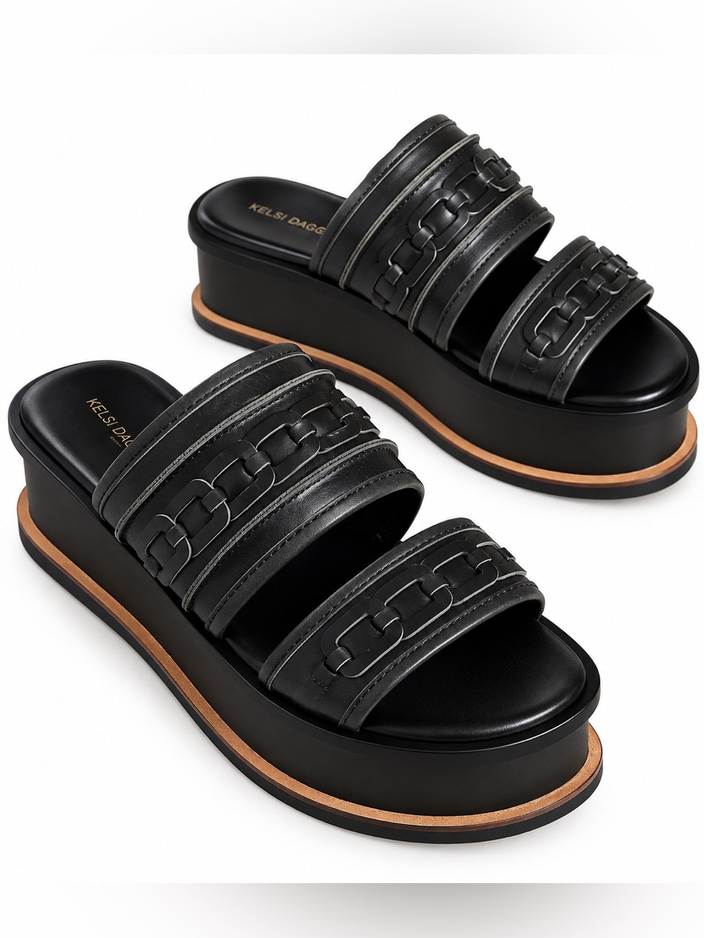 Kelsi Dagger Brooklyn Drift Black Leather Platform Slide Sandals - Women size 7